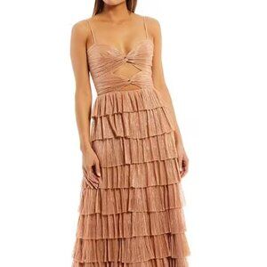 Gianni Bini Grace Metallic Tiered Dress Gold Leaf Size 10